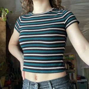 Striped Crop Top, Women’s Baby Tee from Forever 21, Blue Short Sleeve T Shirt